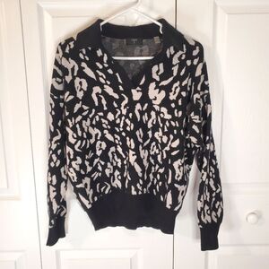 Tahari Leopard Print Polo Sweater
